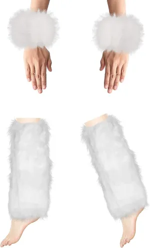 2 Pairs Womens Faux Fur Cuffs White Leg Warmer Fluffy Faux Fur Wrist Cuffs Winter Boot Covers
