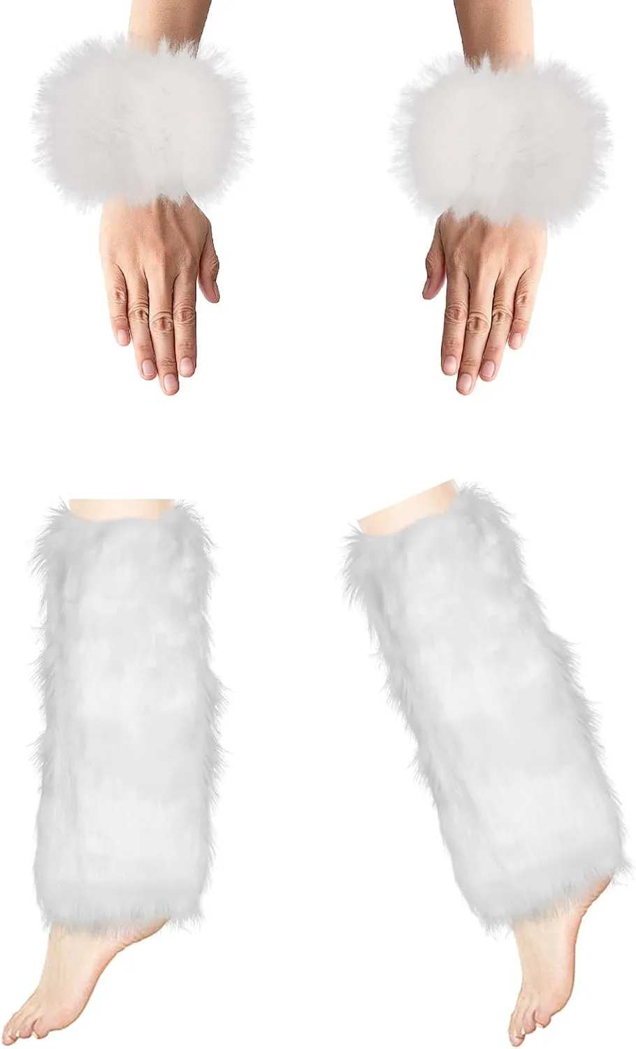 2 Pairs Womens Faux Fur Cuffs White Leg Warmer Fluffy Faux Fur Wrist Cuffs Winter Boot Covers