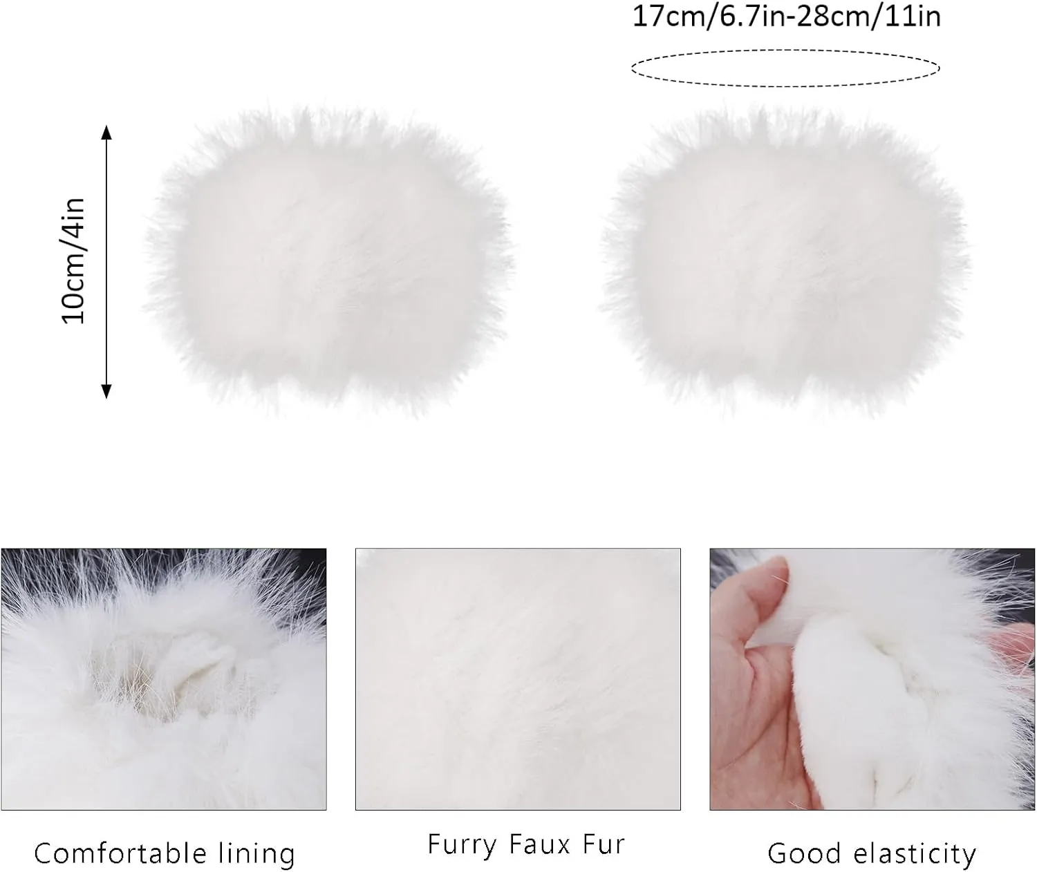 2 Pairs Womens Faux Fur Cuffs White Leg Warmer Fluffy Faux Fur Wrist Cuffs Winter Boot Covers