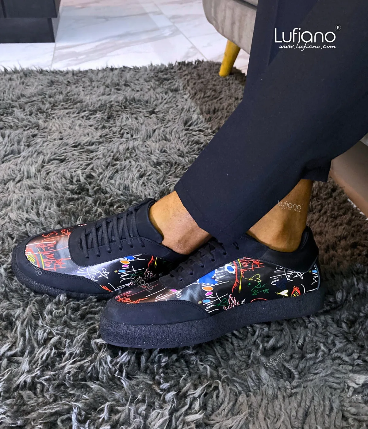 222C - Lufiano Leather Sneaker- Black