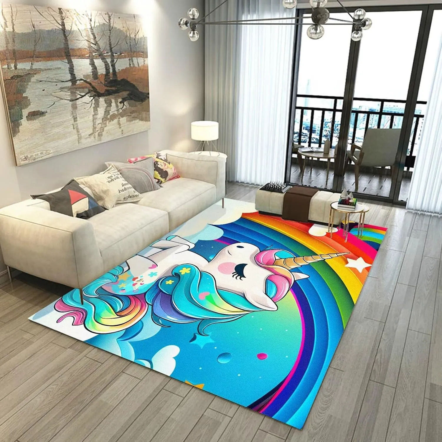 3' x 5' Unicorn Rugs for Kids Girls Bedroom Rainbow Area Rug Carpet Living Room Washable Doormats Women Indoor Non-Slip Floor Mat