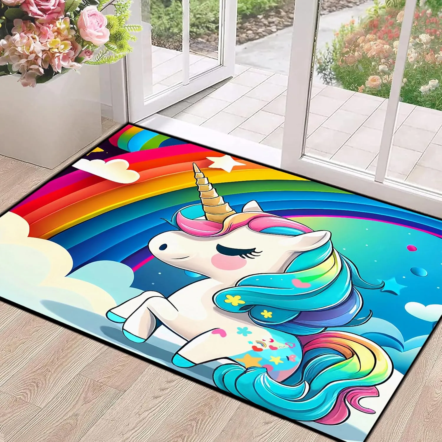 3' x 5' Unicorn Rugs for Kids Girls Bedroom Rainbow Area Rug Carpet Living Room Washable Doormats Women Indoor Non-Slip Floor Mat