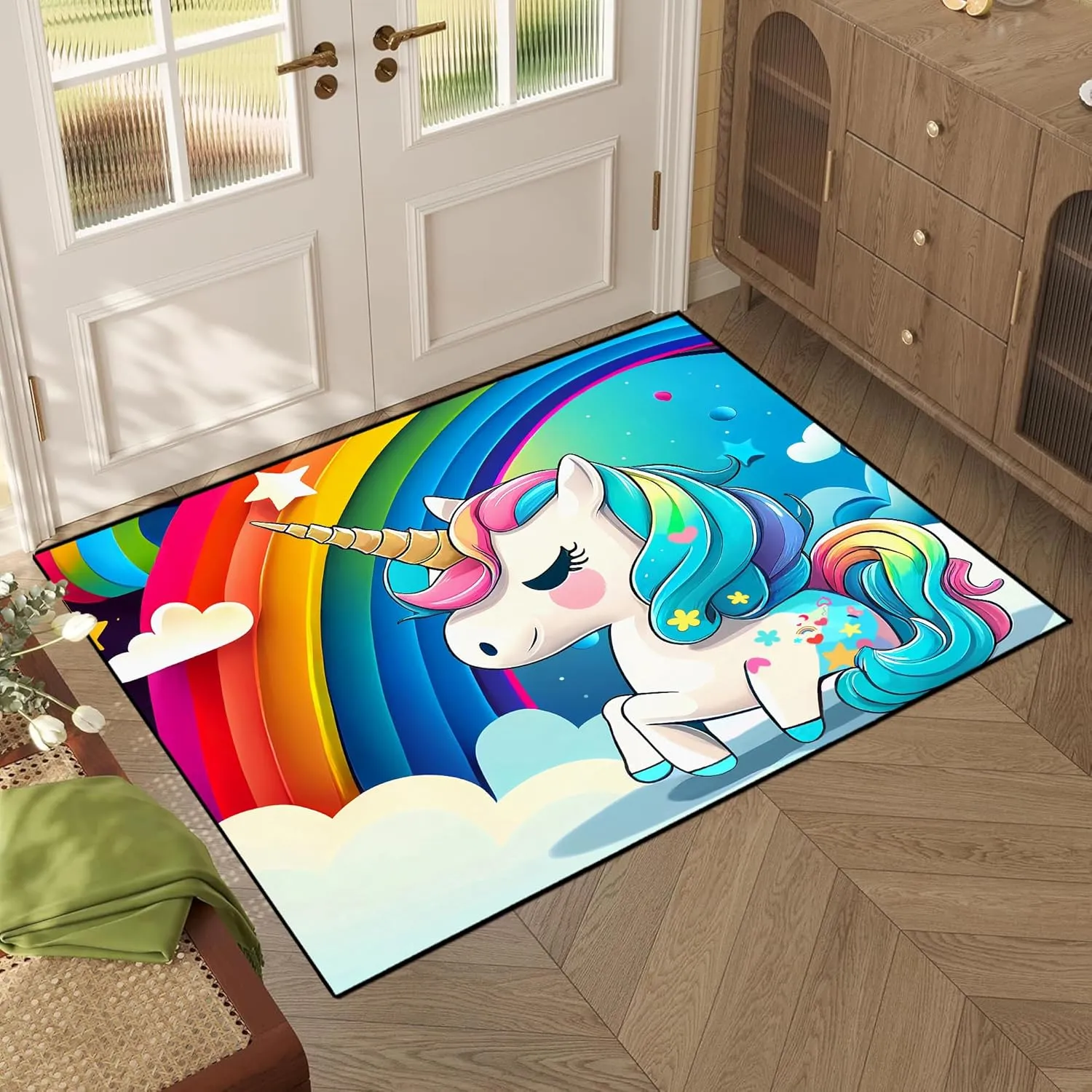 3' x 5' Unicorn Rugs for Kids Girls Bedroom Rainbow Area Rug Carpet Living Room Washable Doormats Women Indoor Non-Slip Floor Mat