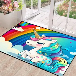 3' x 5' Unicorn Rugs for Kids Girls Bedroom Rainbow Area Rug Carpet Living Room Washable Doormats Women Indoor Non-Slip Floor Mat