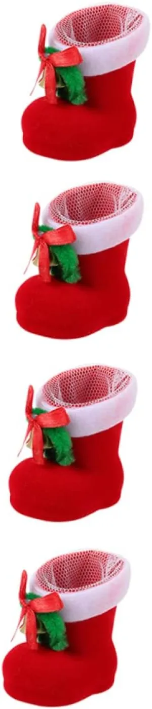 4pcs Candy Christmas Decor Boots Holiday Storage Bins Lids Santa Boot Decor for Boys and Girls