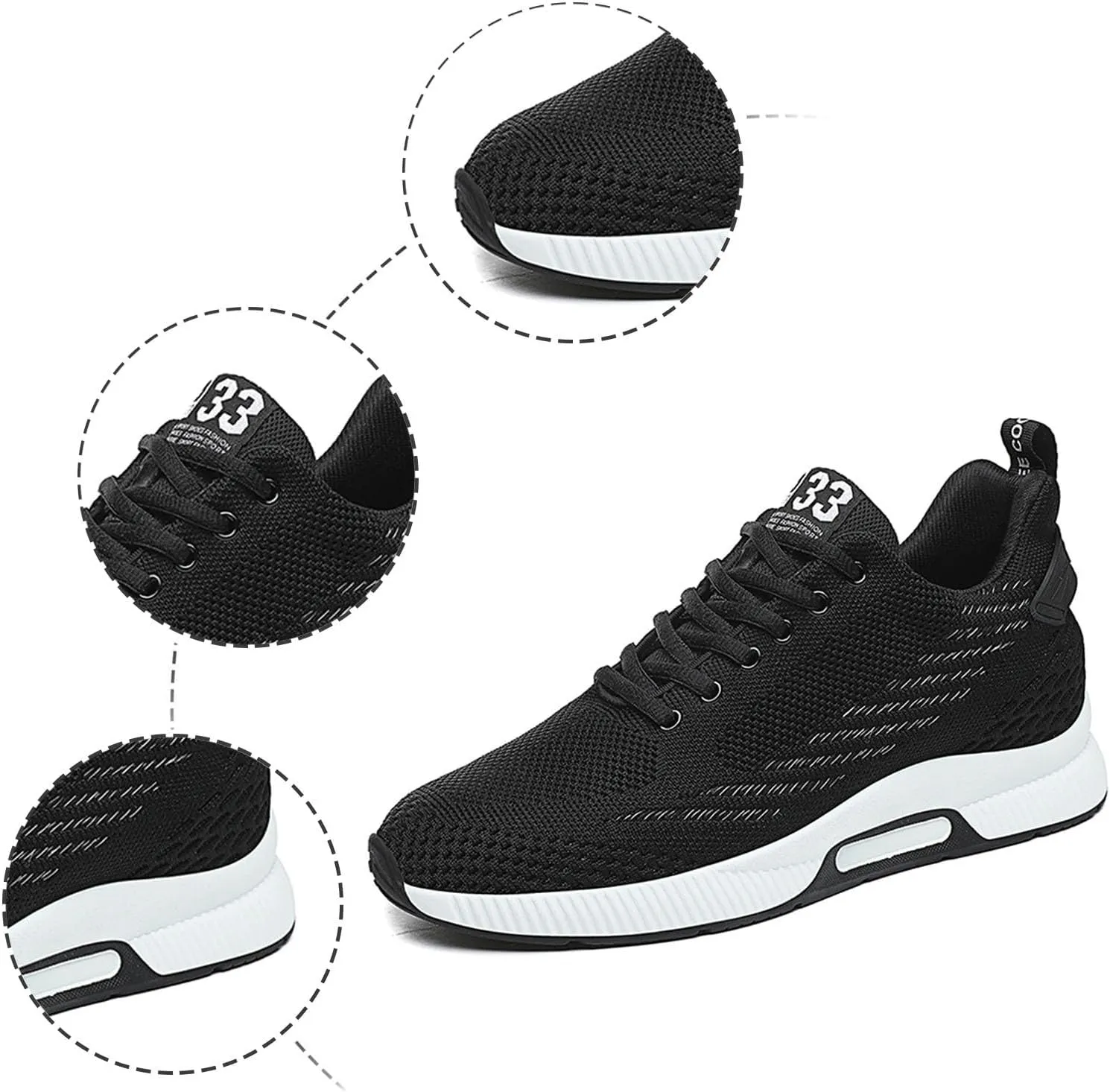 8cm Men's Elevator Shoes Men's Casual Mesh Trainers Lightweight Breathable Lace Up Sports Shoes with Hidden Lift Heel for Men Sneaker Boots Mens Zip
