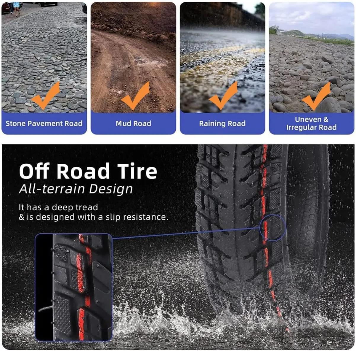9.5 x 2.50 Off-Road Tire 9.5 Inch Tubeless Tire for Niu KQI3 Electric Scooter Accessories Rear Front Wheel Replacement Tire Anti-skid Shockproof (1 Pce)