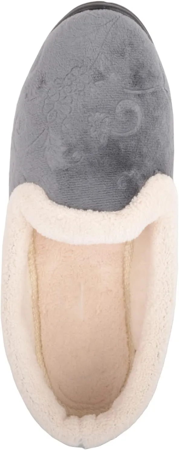 ABSOLUTE FOOTWEAR Womens Easy Slip On Velvet Embossed Floral Slippers
