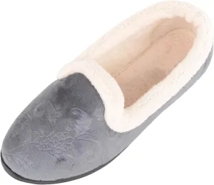 ABSOLUTE FOOTWEAR Womens Easy Slip On Velvet Embossed Floral Slippers