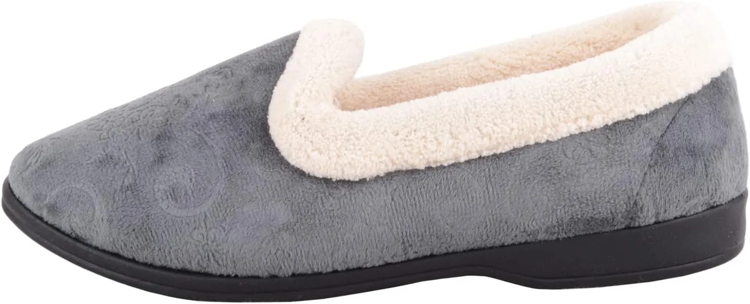 ABSOLUTE FOOTWEAR Womens Easy Slip On Velvet Embossed Floral Slippers