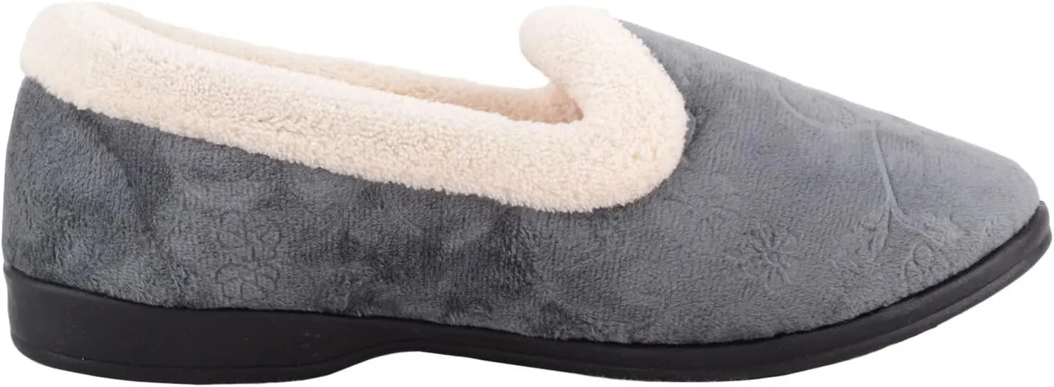 ABSOLUTE FOOTWEAR Womens Easy Slip On Velvet Embossed Floral Slippers