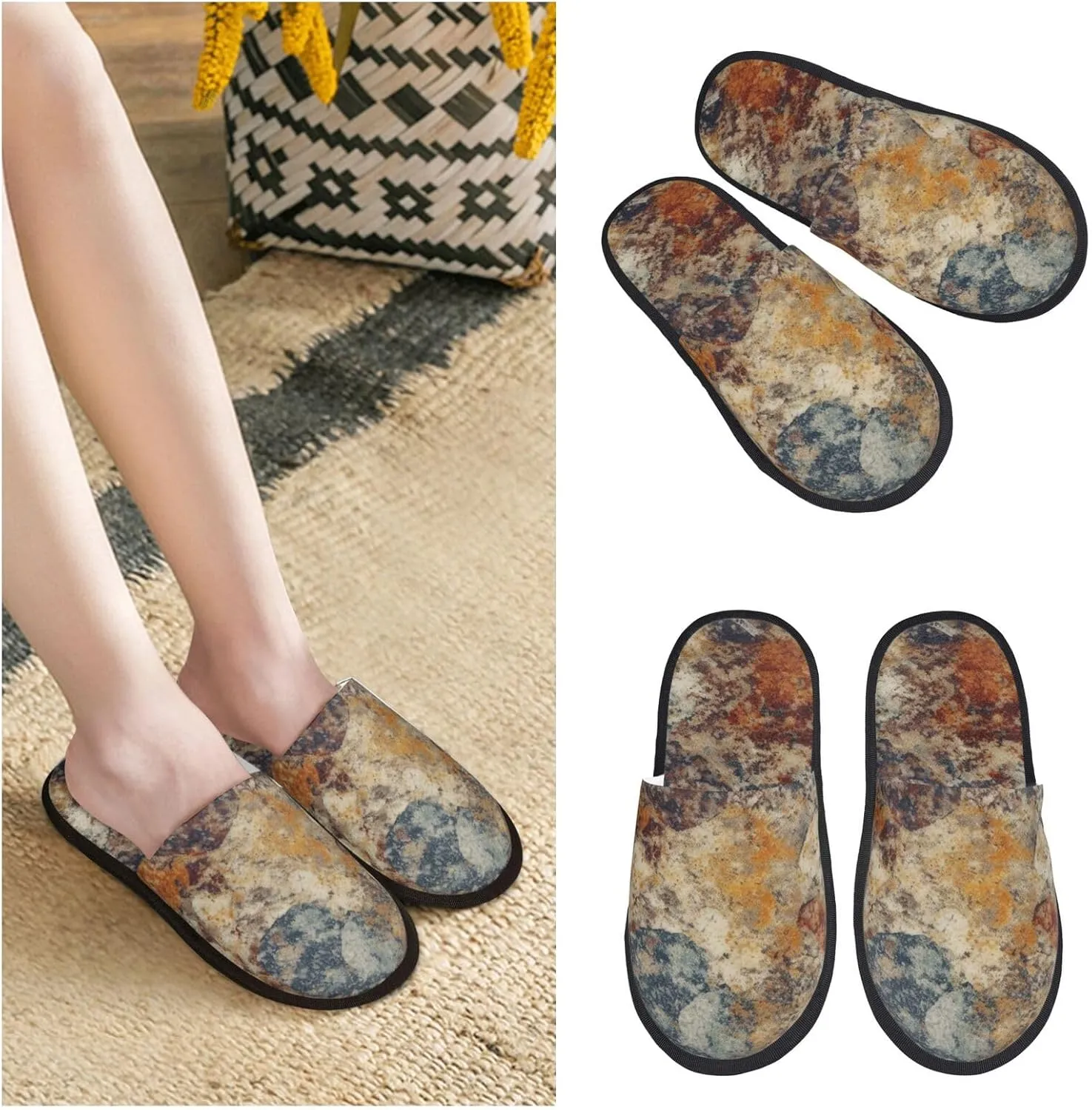 Abstract Granite Women's Slippers Fuzzy Slip-on Slippers Non-slip House Slippers Warm Cozy Bedroom Shoes