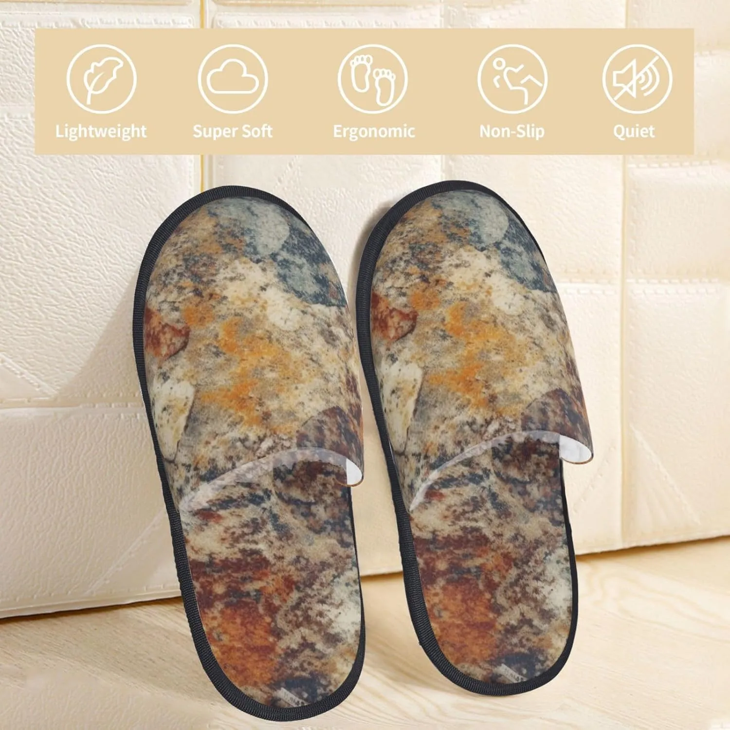 Abstract Granite Women's Slippers Fuzzy Slip-on Slippers Non-slip House Slippers Warm Cozy Bedroom Shoes