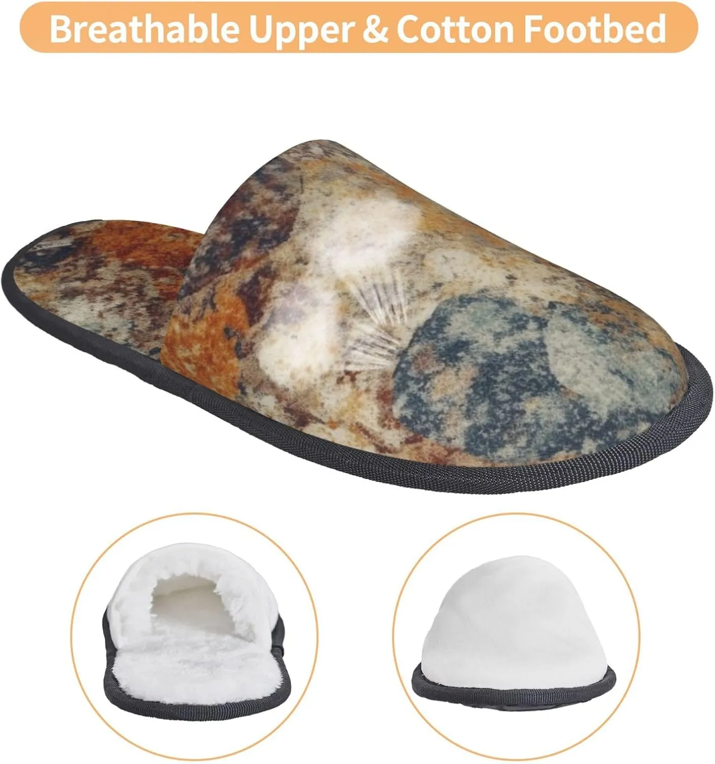 Abstract Granite Women's Slippers Fuzzy Slip-on Slippers Non-slip House Slippers Warm Cozy Bedroom Shoes