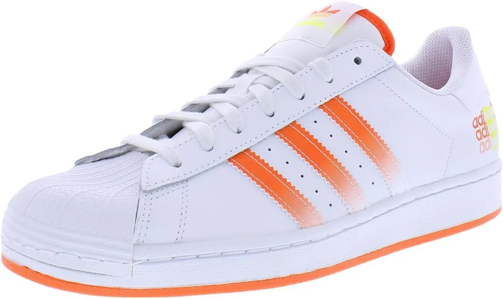 adidas Originals Superstar Sneakers for Men - Leather Construction – Padded Tongue & Collar – Stripes Pattern White/Impact Orange/Beam Yellow 11 D - Medium