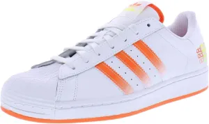 adidas Originals Superstar Sneakers for Men - Leather Construction – Padded Tongue & Collar – Stripes Pattern White/Impact Orange/Beam Yellow 11 D - Medium