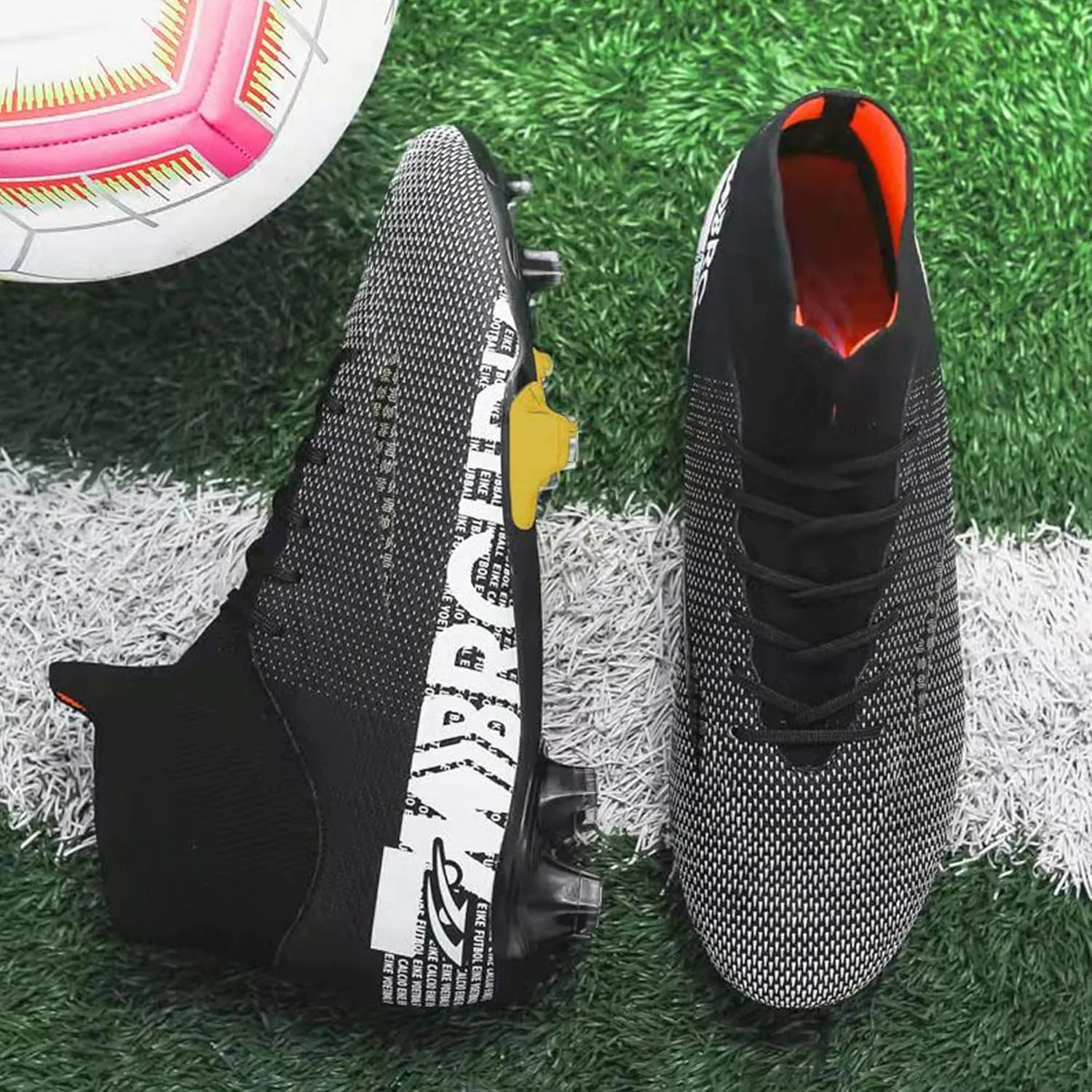 Adult Soccer Cleats Men-High-Tops Slip-On Lace Up Football Shoes for Youth Soccer Shoes Indoor Outdoor AG FG
