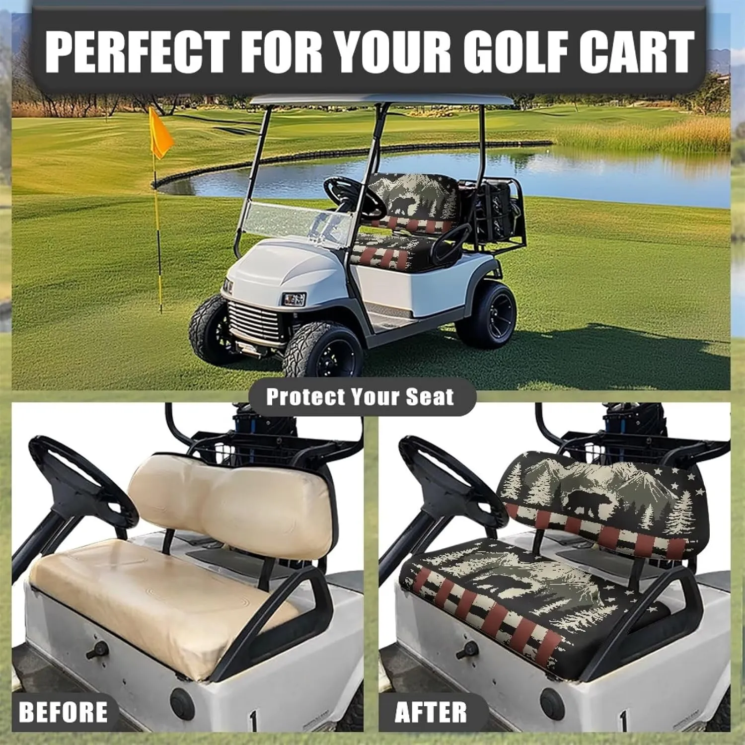 AFPANQZ Breathable Golf Cart Seat Cover - Lightweight, Summer Use, Easy to Clean Club Car Decoration Cover