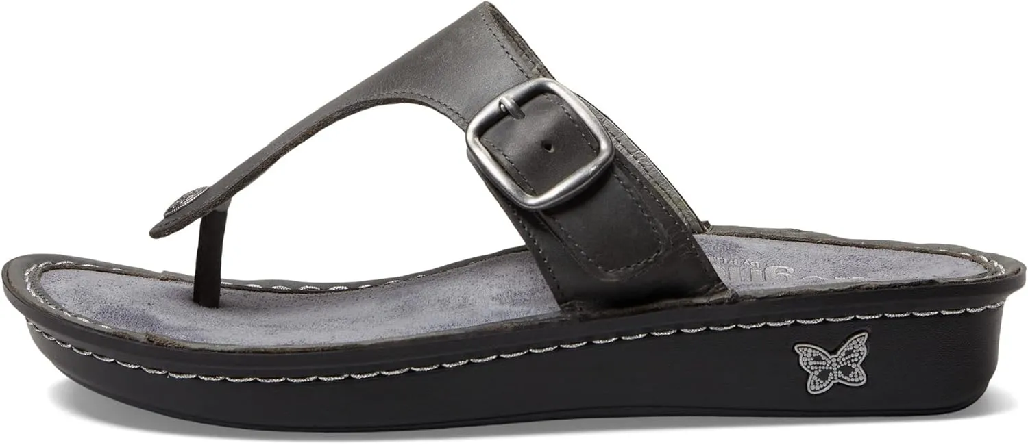 Alegria Women Vella - Timeless Comfort, Arch Support and Travel Style - Casual Flip Flop Slide for Everyday Elegance - Lightweight Leather Thong Sandal