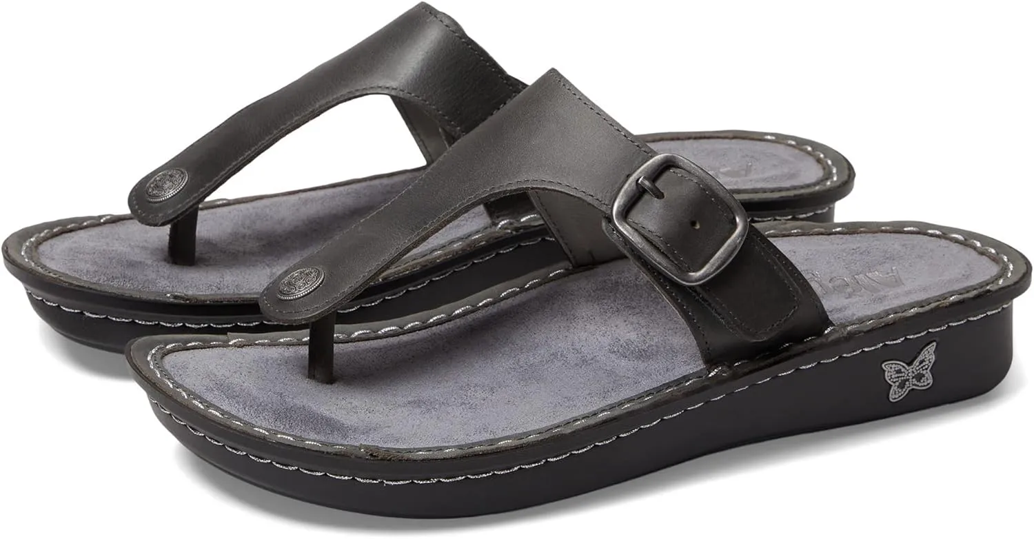 Alegria Women Vella - Timeless Comfort, Arch Support and Travel Style - Casual Flip Flop Slide for Everyday Elegance - Lightweight Leather Thong Sandal