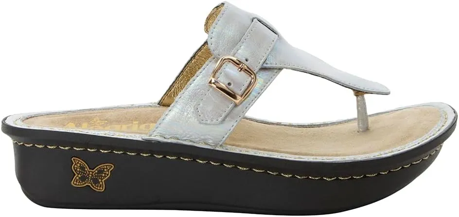 Alegria Womens Kennedi - Leather Thong Adjustable Slide Sandal - Timeless Comfort, Arch Support and Stylish Women's Shoe for Everyday Elegance and Slip-Resistant - Nursing and Healthcare Professionals