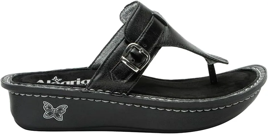 Alegria Womens Kennedi - Leather Thong Adjustable Slide Sandal - Timeless Comfort, Arch Support and Stylish Women's Shoe for Everyday Elegance and Slip-Resistant - Nursing and Healthcare Professionals
