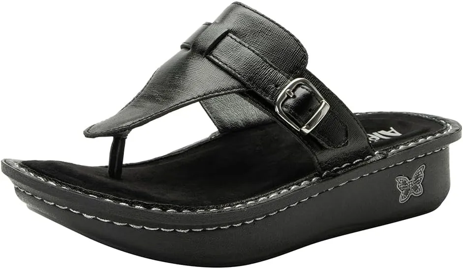 Alegria Womens Kennedi - Leather Thong Adjustable Slide Sandal - Timeless Comfort, Arch Support and Stylish Women's Shoe for Everyday Elegance and Slip-Resistant - Nursing and Healthcare Professionals