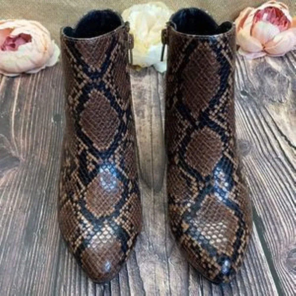 Alfani Brown Snakeskin Harpper Booties 5M