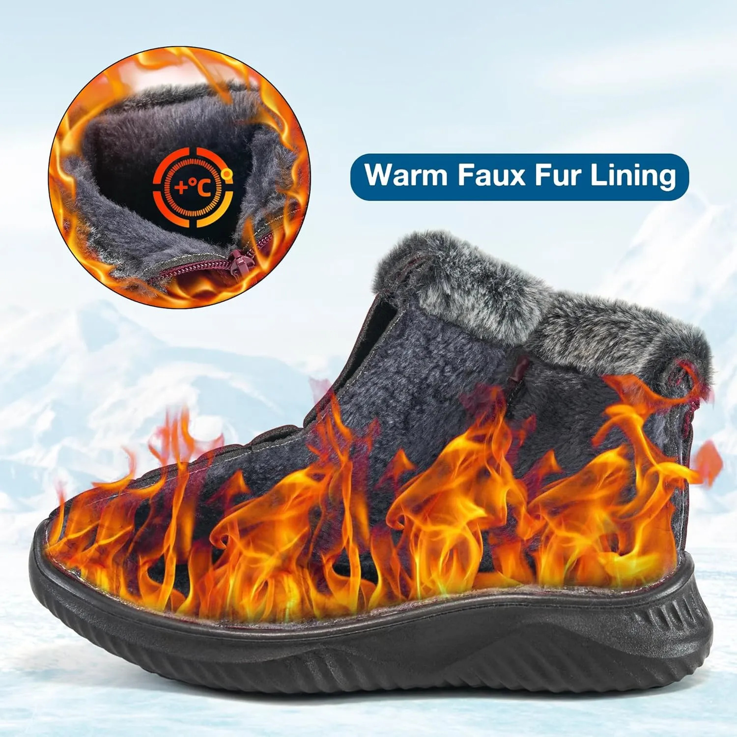 Alicegana Winter Boots for Women 2025 Warm Fur Lined Snow Shoes Slip on Ankle Booties Comfortable Anti Slip Outdoor Boots