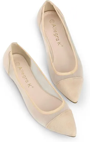Allegra K Women's Pointed Toe Slip On Mesh Flats
