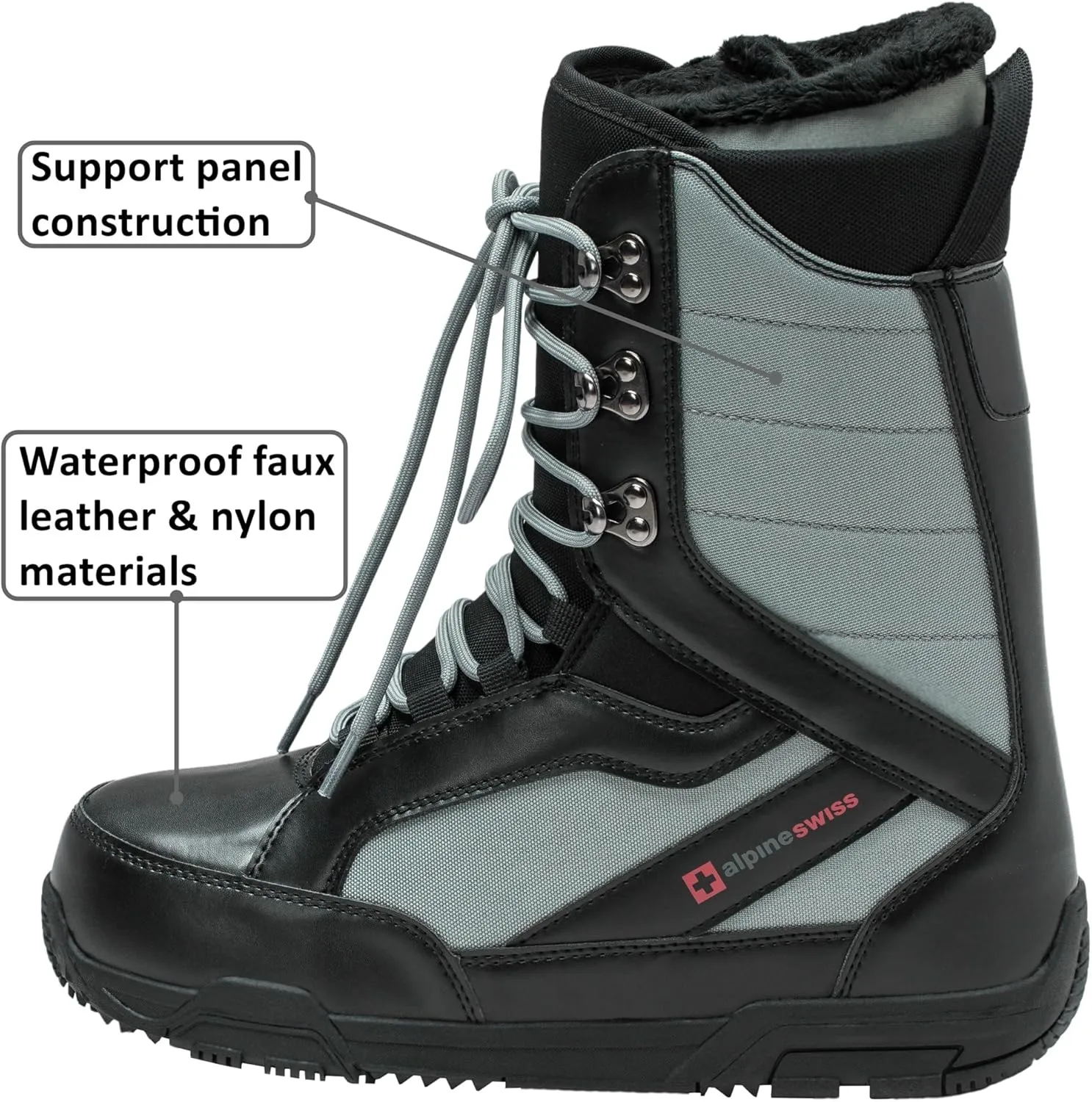 Alpine Swiss Men's Snowboard Boots | Waterproof, Custom-Fit Liner, Medium Flex for All-Mountain Riding, Winter Snow Boots