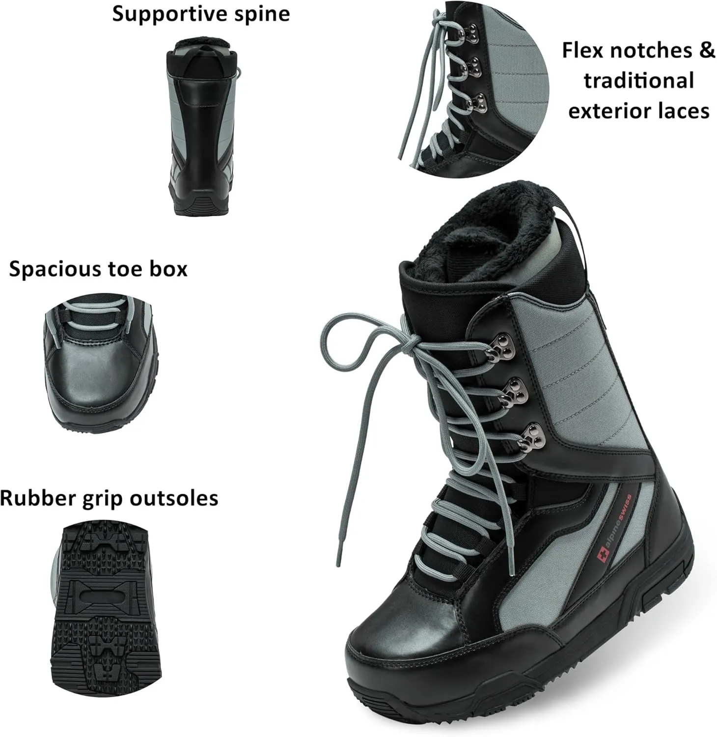 Alpine Swiss Men's Snowboard Boots | Waterproof, Custom-Fit Liner, Medium Flex for All-Mountain Riding, Winter Snow Boots