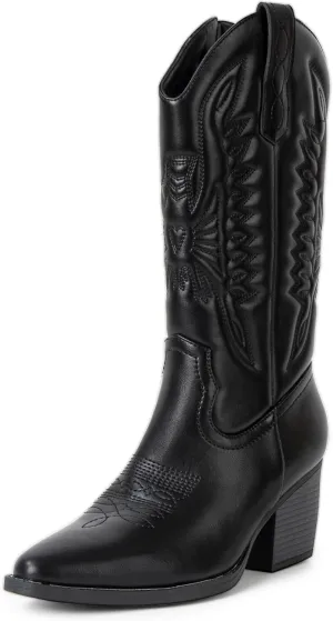 Alpine Swiss Sadie Womens Cowboy Boots Western Cowgirl Boots Mid Calf Chunky Block High Heel Booties