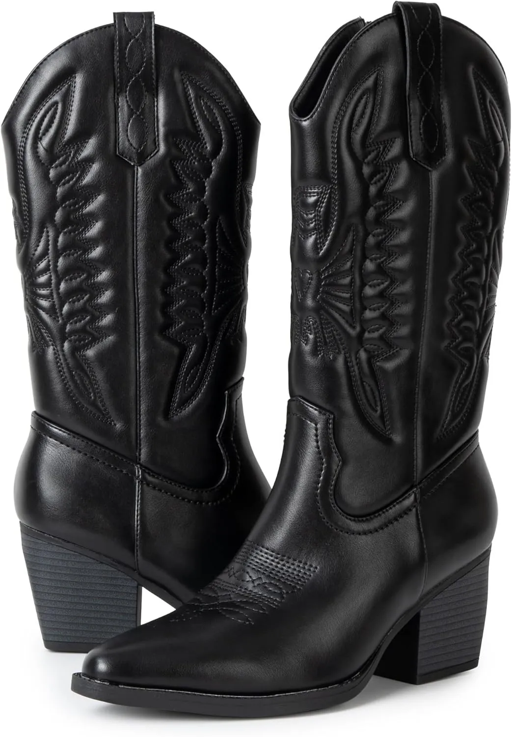 Alpine Swiss Sadie Womens Cowboy Boots Western Cowgirl Boots Mid Calf Chunky Block High Heel Booties