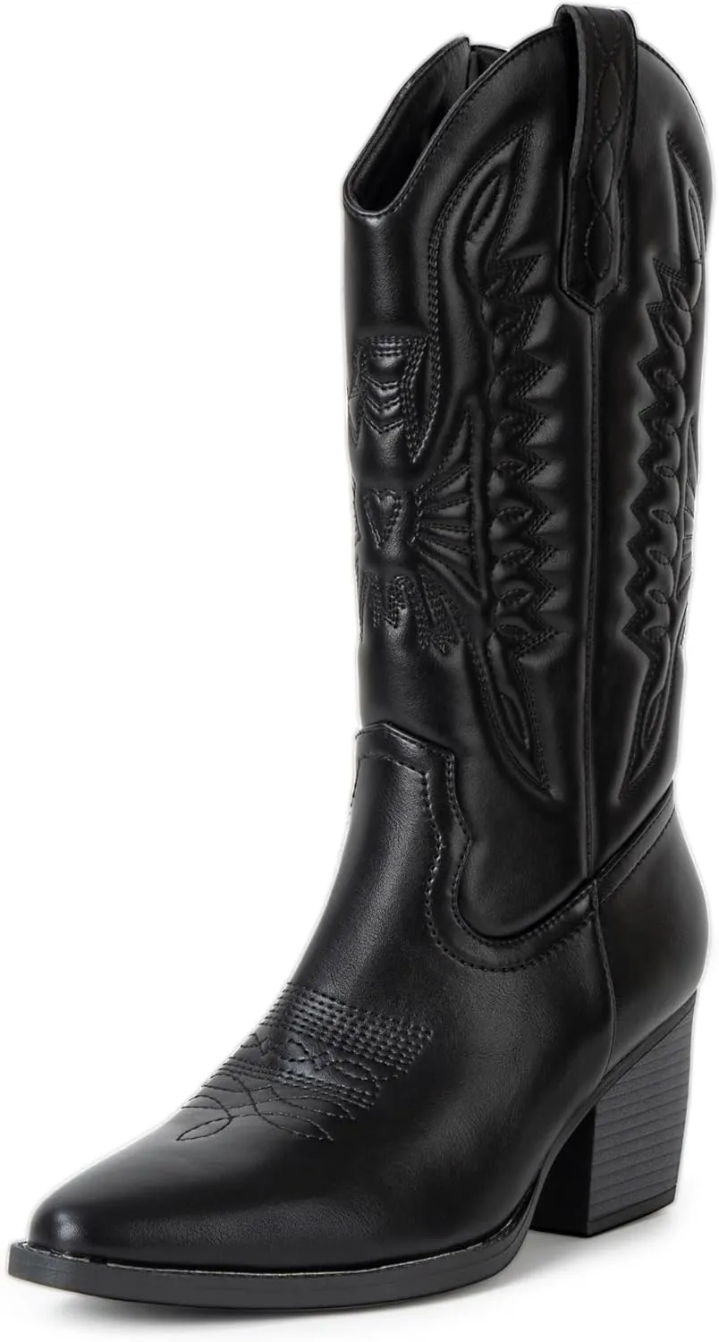 Alpine Swiss Sadie Womens Cowboy Boots Western Cowgirl Boots Mid Calf Chunky Block High Heel Booties