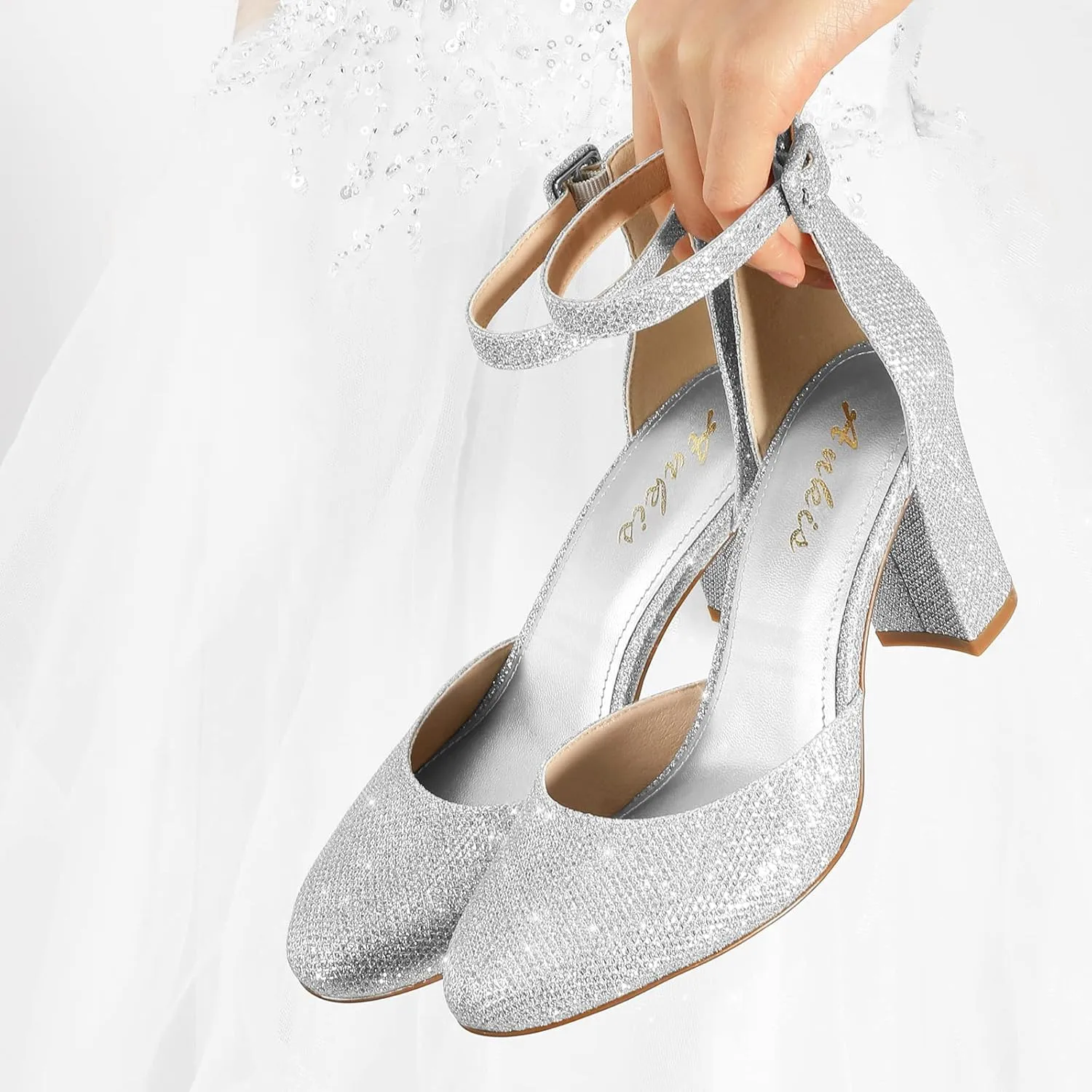 Ankis Closed Toe Heels for Women -Black Nude White Silver Gold Womens Heels Closed Round Toe Chunky Block Pumps Shoes, 3 Inch