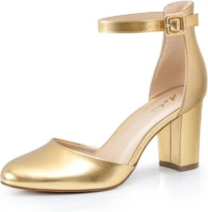 Ankis Closed Toe Heels for Women -Black Nude White Silver Gold Womens Heels Closed Round Toe Chunky Block Pumps Shoes, 3 Inch