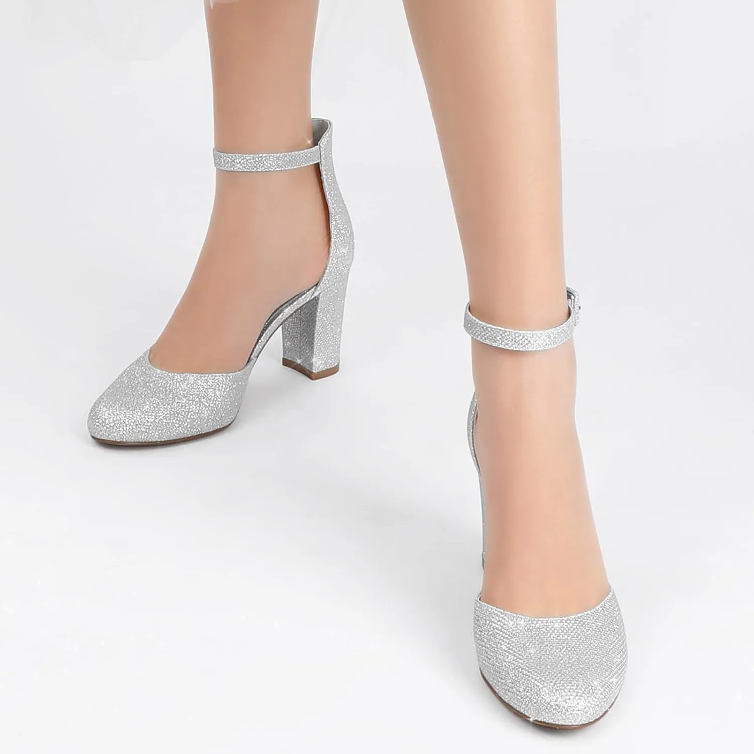 Ankis Closed Toe Heels for Women -Black Nude White Silver Gold Womens Heels Closed Round Toe Chunky Block Pumps Shoes, 3 Inch
