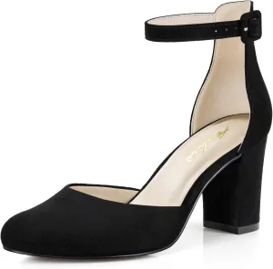 Ankis Closed Toe Heels for Women -Black Nude White Silver Gold Womens Heels Closed Round Toe Chunky Block Pumps Shoes, 3 Inch