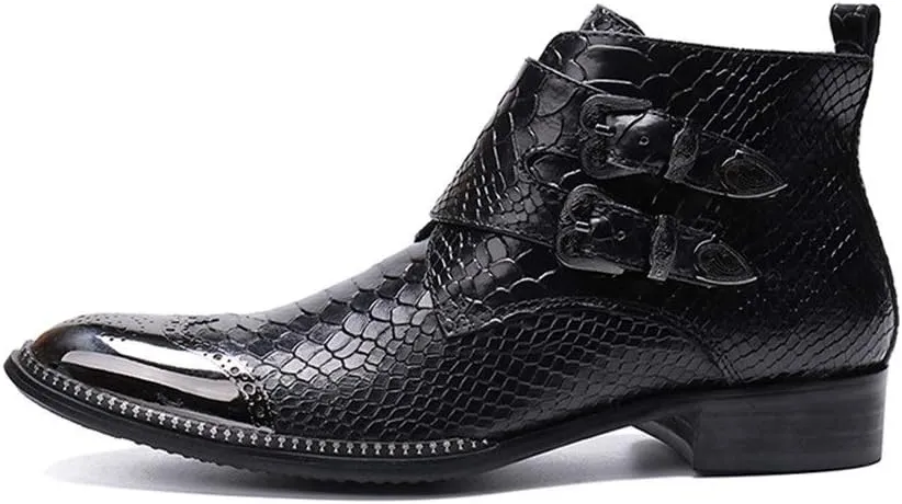 Ankle Boot For Man High Top Boot Slip On Genuine Leather Excellent Fastener Brogue Metal Toe