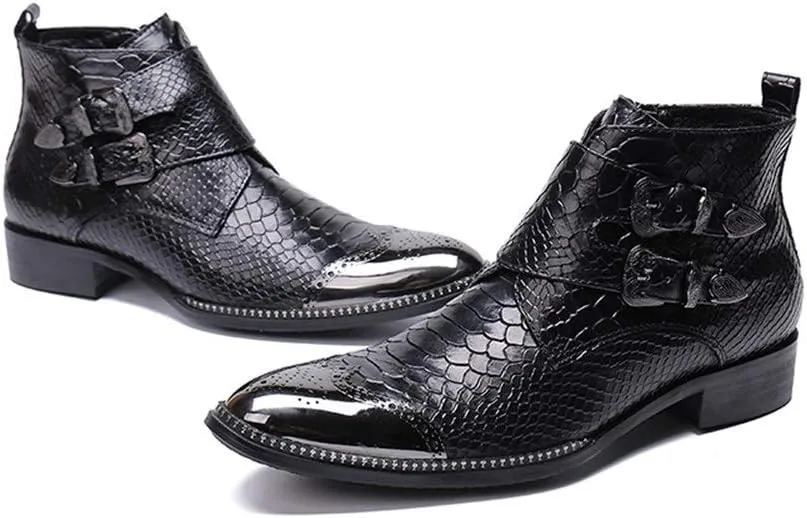 Ankle Boot For Man High Top Boot Slip On Genuine Leather Excellent Fastener Brogue Metal Toe