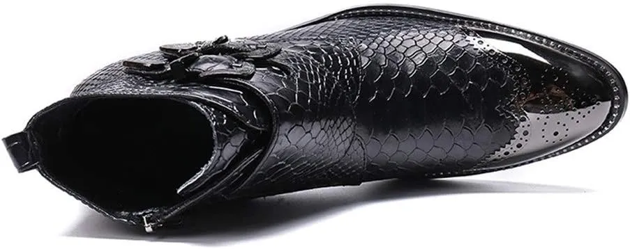 Ankle Boot For Man High Top Boot Slip On Genuine Leather Excellent Fastener Brogue Metal Toe