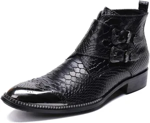 Ankle Boot For Man High Top Boot Slip On Genuine Leather Excellent Fastener Brogue Metal Toe