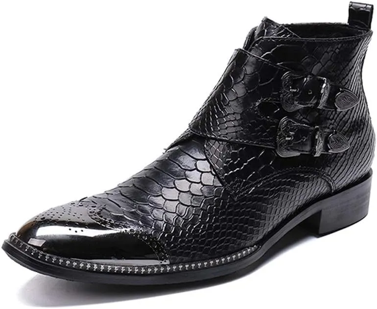 Ankle Boot For Man High Top Boot Slip On Genuine Leather Excellent Fastener Brogue Metal Toe