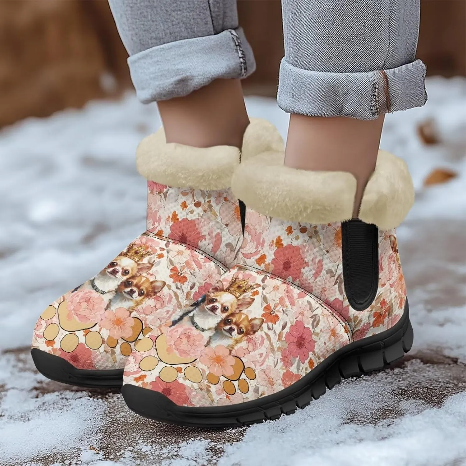 Ankle Boots for Women Waterproof Anti-Slip Warm Fur Lined Winter Fuzzy Boot Outdoor Comfortable Insulated Slip On Booties Shoes for Hiking Walking