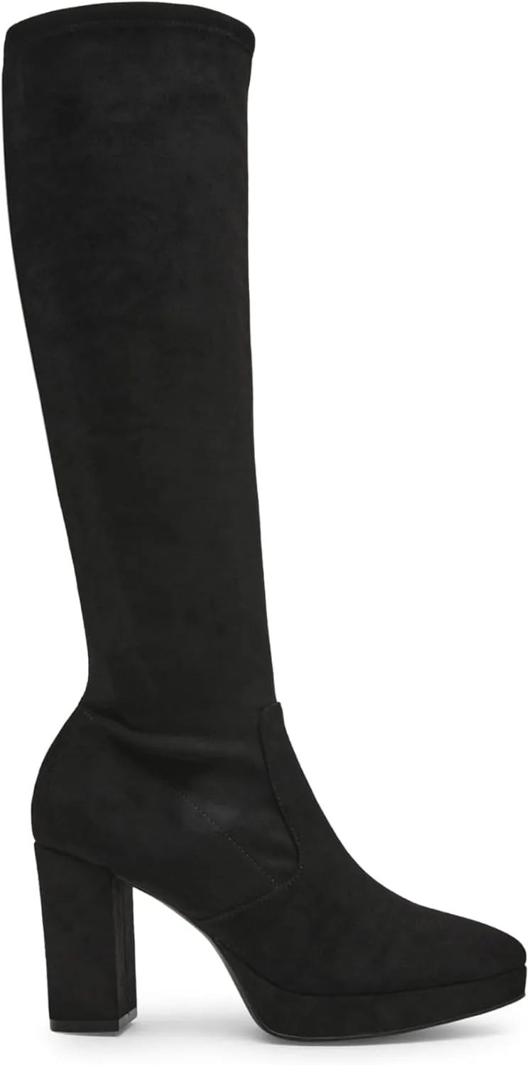 Anne Klein Womens Journey Block Heel Faux Suede Knee-High Boots
