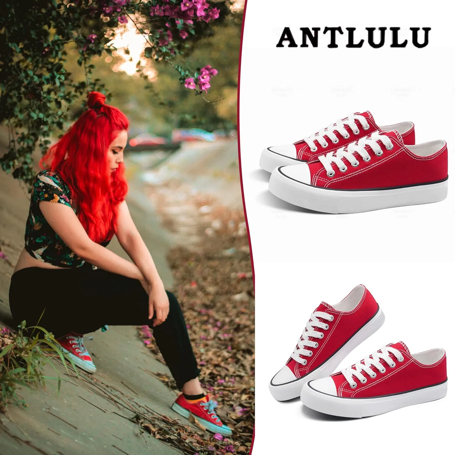 ANTLULU Womens Canvas Shoes Low Top and Lace up Fashion Casual Sneakers Black and White Classic
