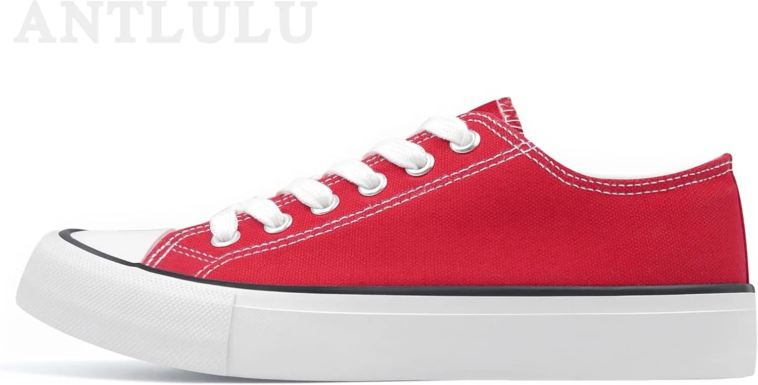 ANTLULU Womens Canvas Shoes Low Top and Lace up Fashion Casual Sneakers Black and White Classic