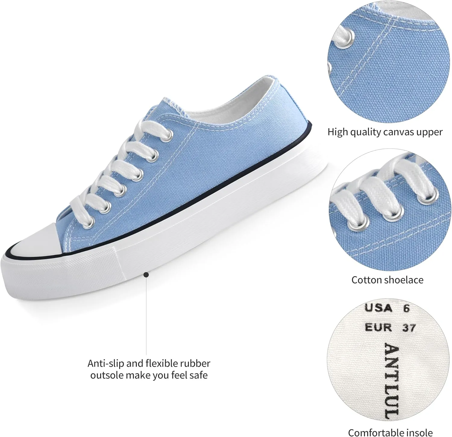 ANTLULU Womens Canvas Shoes Low Top and Lace up Fashion Casual Sneakers Black and White Classic