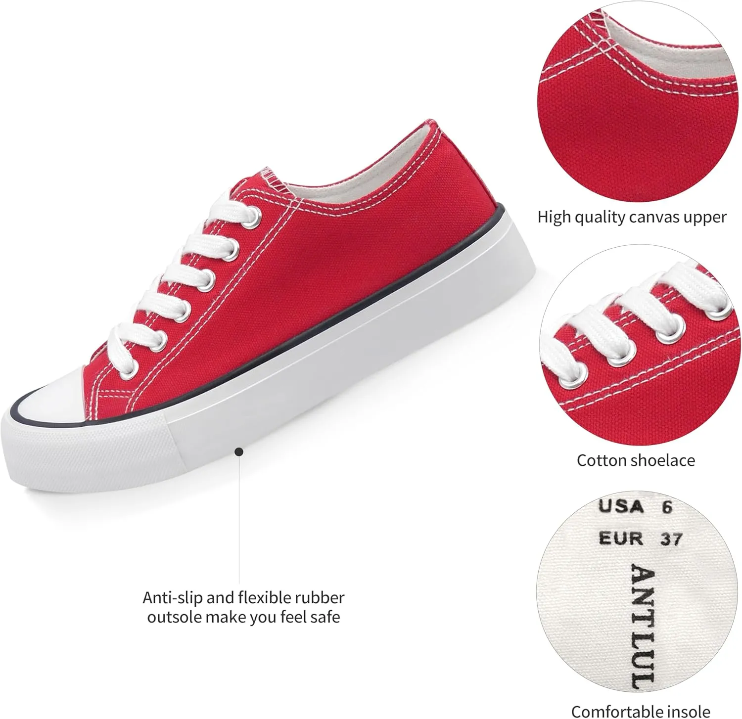 ANTLULU Womens Canvas Shoes Low Top and Lace up Fashion Casual Sneakers Black and White Classic
